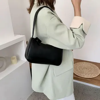 

Female Small Subaxillary Bag Vintage Solid Totes Bags For Women 2020 Women Handbag Soft Leather Casual Retro Mini Shoulder Bag