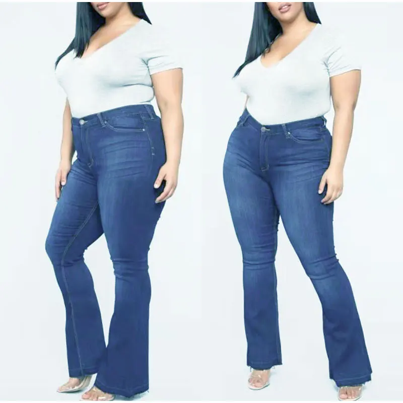 Большие размеры темно-синие стрейч обтягивающие расклешенные джинсы 3XL 2XL женские широкие облегающие бедра длинные джинсовые брюки повседневные брюки