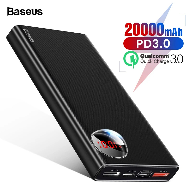 Comprar Baseus 20000mAh Banco de la energía USB C PD Quick Charge 3,0 20000 Poverbank para Xiaomi mi 9 cargador de batería externa portátil Powerbank
