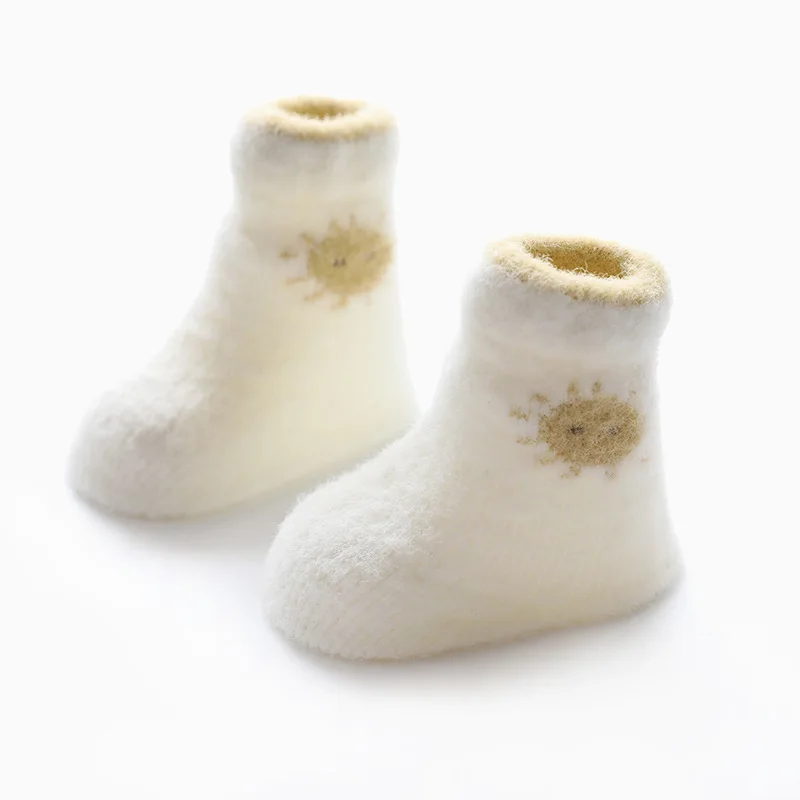 Зимние толстые носки для новорожденных, носки для маленьких мальчиков и девочек, мягкие нескользящие носки для девочек 0-3 лет - Цвет: Белый