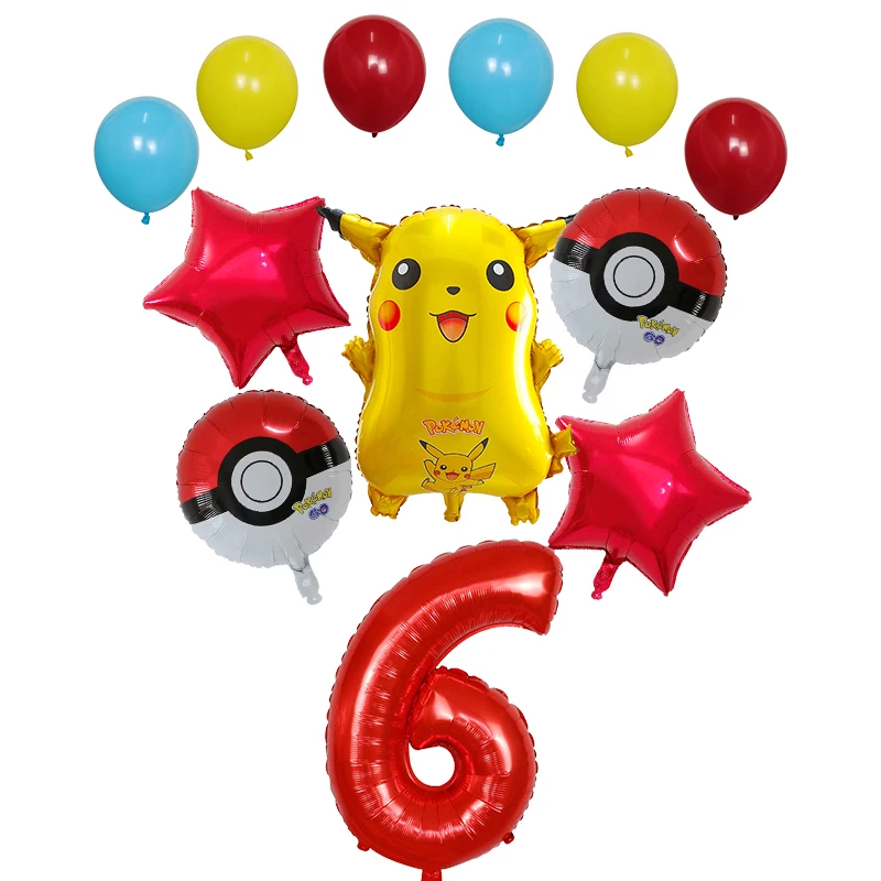 12pcs Cartoon Pokemon Pikachu Foil Balloons baby shower Birthday Party Decoration 30 inch Number Balloon Kids Toys Gift Globos