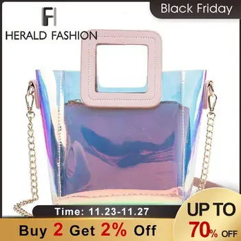 

Herald Fashion Women Transparent Composite Handbags Quality PVC Chain Female Shoulder Bag Casual Ladies' Summer Beach Tote Bags