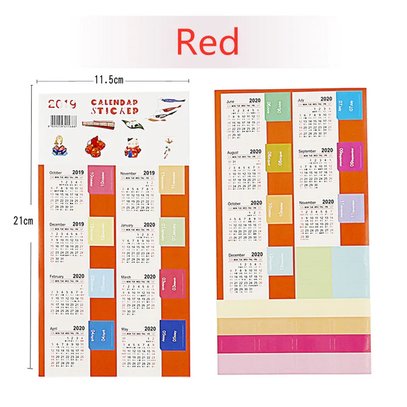 Red Год, 2 шт, календарные наклейки, закладки, планировщик, аксессуары для журналов, украшения офиса, наклейки на стол, этикетки, канцелярские товары - Цвет: Red