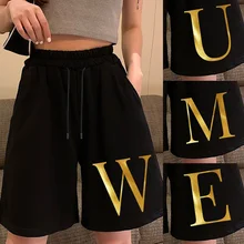 Short d'été ample pour femmes, poches tout assorti, taille haute, imprimé de lettres, short de jogging à jambes larges, Streetwear confortable