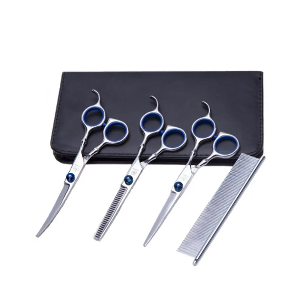 

Stainless Steel Pet Grooming Scissors Comb Set 6in/7in Straight Curved Dog Cat Cutting Thinning Shears Kit