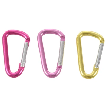 

3 Pcs Aluminum Alloy Spring Load Gate Red Yellow Pink D Shape Carabiner