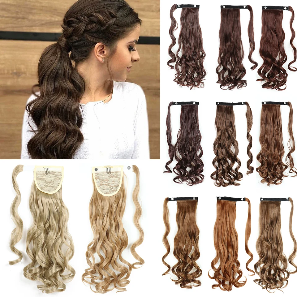 Long Straight Ponytail Wrap Around Ponytail Clip in Hair Extensions Natural  Hairpiece Headwear Synthetic Hair Brown Gray 613
