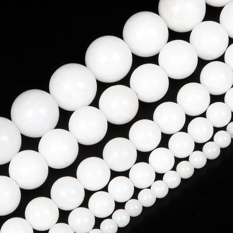 Natural Stone White Axle Jades Round Bead Charms Beads For Jewelry Making Bracelet DIY 15' Strand 4/6/8/10/12MM | Украшения и