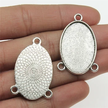 

5pcs Fit Oval 20x30mm Cabochon Base Setting 3 Holes Connector Style Antique Silver Color For Jewelry Making Accessories