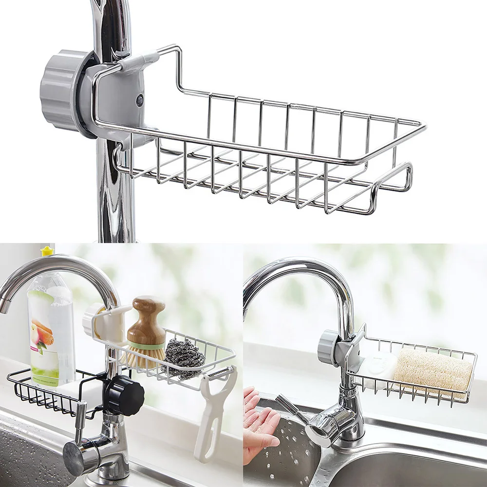 

Adjustable Stainless Steel Faucet Storage Rack Kitchen Drainage Shelf Sink Storage Hanging Holder Stand Soap Sponge Dish Drainer
