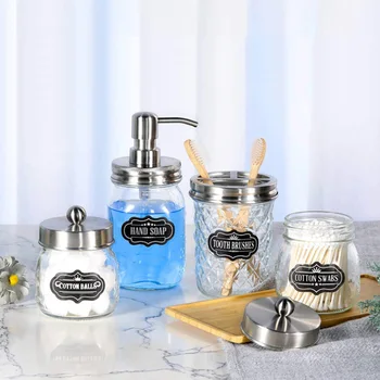 

4pcs/set Liquid Soap Dispenser Bottle Toothbrush Cotton Balls Cotton Swabs Containers Bathroom Jars Set JS22