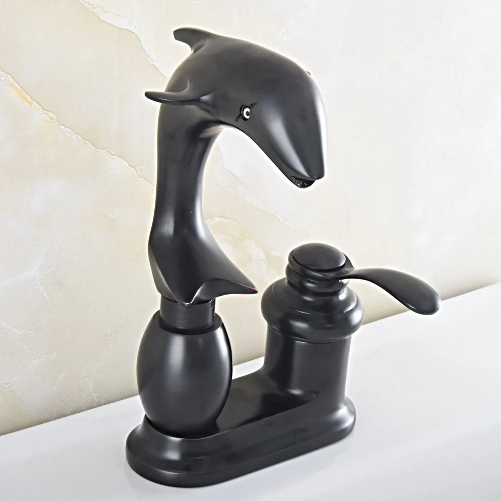 

Oil Rubbed Bronze Dolphin Shape Bathroom Wash Basin Mixer Taps / 2 Hole Deck Mounted Swivel Spout Vessel Sink Faucets Nsf830