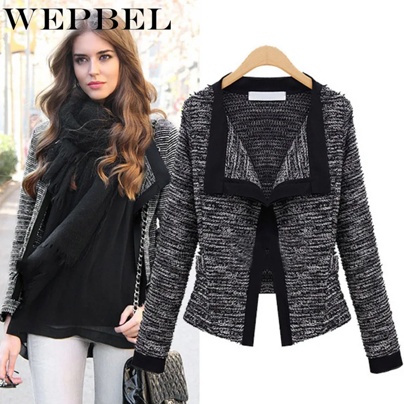 

WEPBEL Autumn Stitching Slim Fit Coat Women's Casual Long Sleeve Turn-down Collar Cardigan Coat