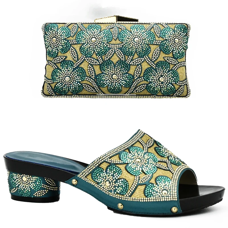 Teal Комплект из итальянских женских туфель и сумочки синего цвета, украшенный стразами, комплект из туфель и сумочки в итальянском стиле, комплект из туфель и сумочки для вечеринок - Цвет: Teal
