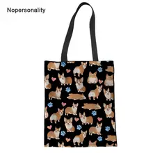 Nopersonality черный собака корги принт складные сумки для покупок Повседневное Для женщин холст тотализатор мешки белье экологический многоразовый Наплечные сумки для шоппинга