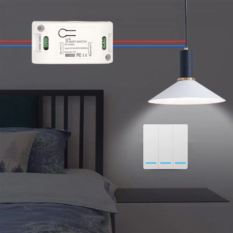 Wireless Smart Light Switch RF 433MHz Remote Control Switch AC 95-250V 10A Module 86 Wall Panel for Bedroom,Gallery Lights Lamp