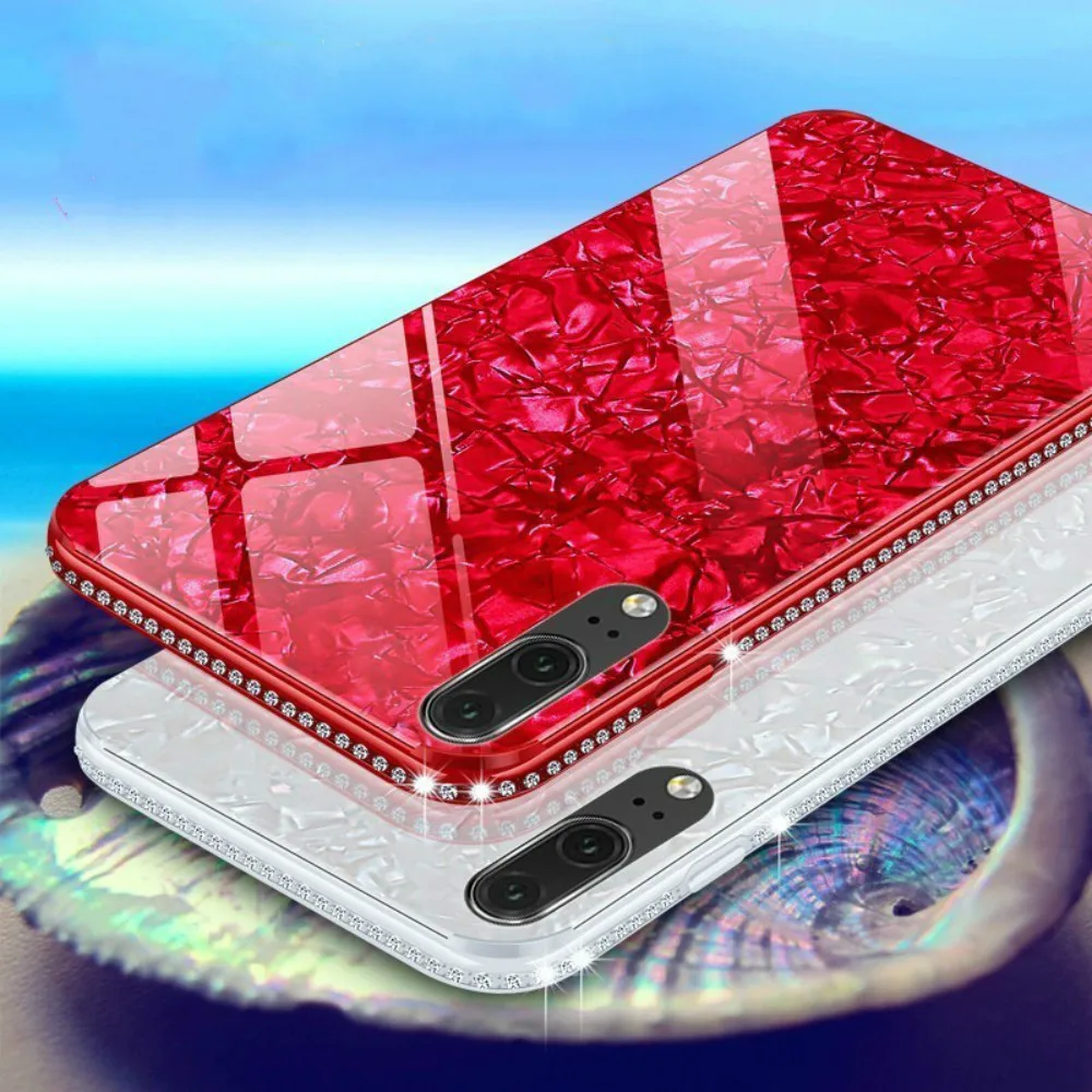 

Tempered Glass Phone Case For Huawei P20 Lite Pro Case Honor 8X 7X 6X Luxury Diamond Coque Nova 4 3 3i Y7 Prime Y9 2018 19 Cover