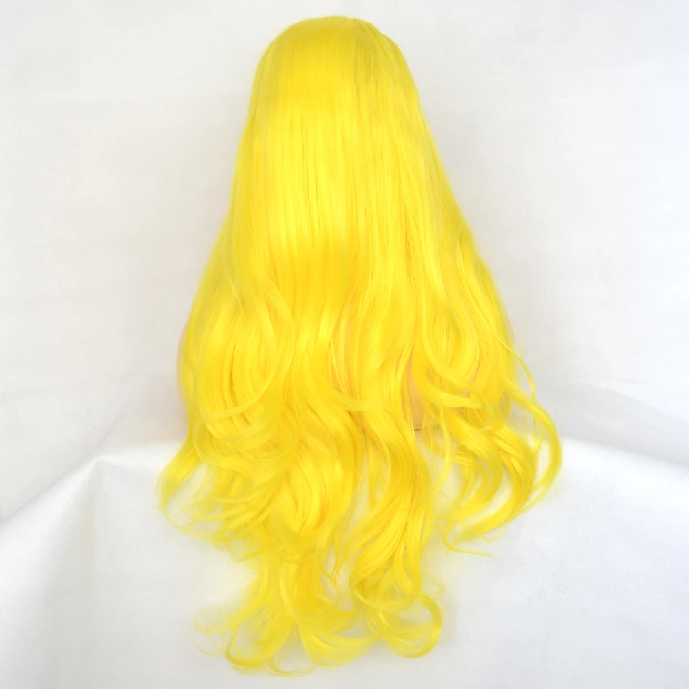 13&times;4L Sexy Yellow Synthetic Lace Front Wig Long Natural Wave Free Parting Cosplay For Women