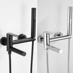 Bathtub Shower Faucet Black/Silver Brass Single Handle Waterfall Spout Wall Mount Shower Tap Hand Shower Kit Bathroom Mixer Tap