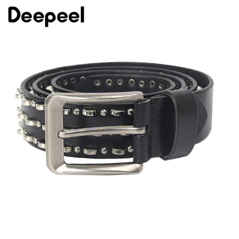 Deepeel 1 шт. 3,8*105-125 см роскошный первый слой из воловьей кожи с металлической пряжкой и заклепками, декоративный кожаный ремень, джинсовый ремешок, подарки для мужчин YB360