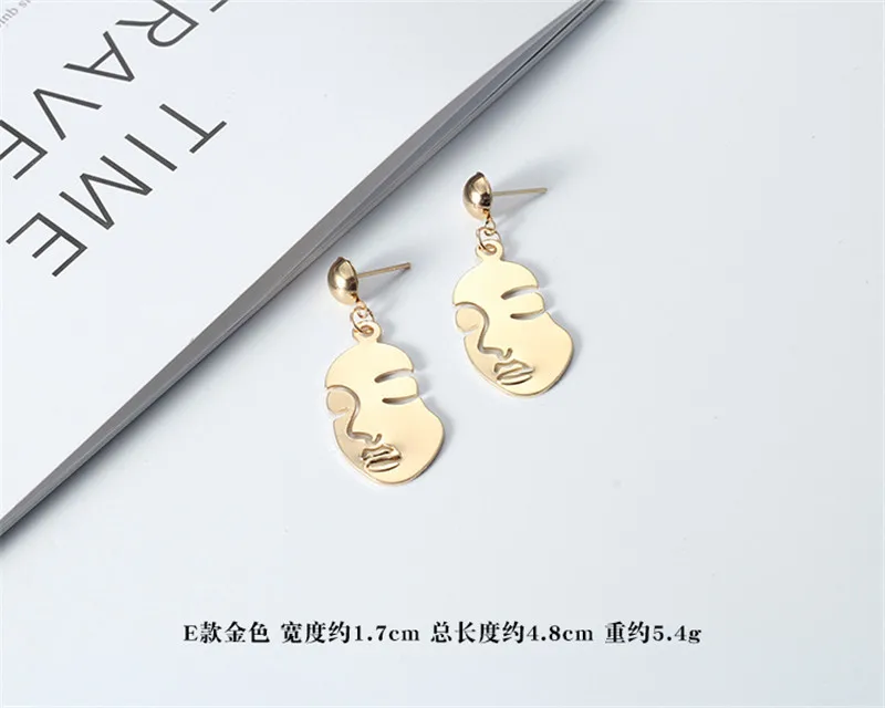 Style 29 Gold Серьги в виде лица, простые серьги с человеческим лицом для женщин, модные абстрактные полые женские длинные серьги, бижутерия, подарки - Metal Color: Style 29 Gold