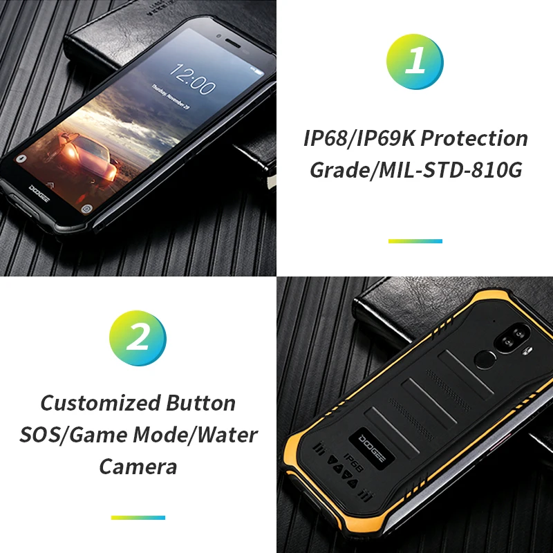 IP68 DOOGEE S40 Lite Quad Core 2GB 16GB Android 9.0 Rugged Mobile Phone 5.5 Inch 4650mAh 8.0MP Fing