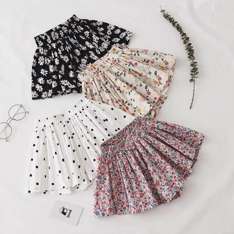 Summer Girls Skirts Kids Clothes Short Pants Toddler Girl Party Flower Pleated Print Princess Children Tutu Skirt Wide Leg Pant | Детская