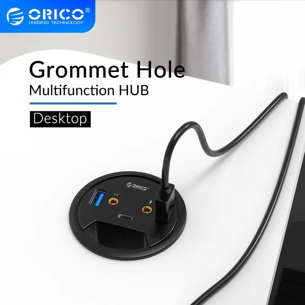 ORICO Desktop Grommet USB 3 0 HUB With Headphone Microphone Port Type C HUB OTG Adapter Splitter For Laptop Accessories