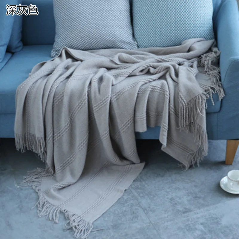 Yomdid одноцветное одеяло с нитью сон в путешествиях одеяло s весна осень мягкий теплый диван плед геометрический большое полотенце с кисточками - Цвет: Dark Gray
