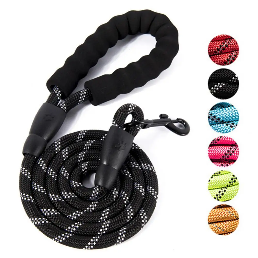 Dog Yellow Round Leash Reflective Strip Nylon Foam Handle Puppy Walk Traction Rope Pet Supplies Anti-bite Belt | Дом и сад
