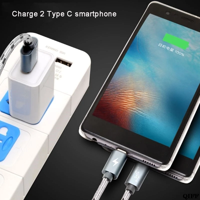 USB 2.0 Type A Male To Dual USB C Type C Male Splitter Y Fast Charging Data Cable Cord for Android Mobile Phone Tablet Aug. 14
