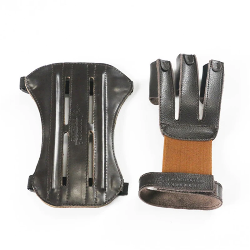 

1pc Linkboy Archery 3 Finger Gloves Arm Guard 19CM 100% Pure Ox Leather Protection Archery Protective Gloves Hunting Shooting