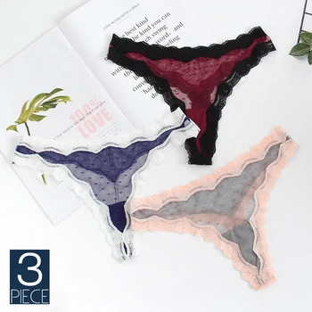 

3pcs/lot Soft Lace Lady Thongs Sexy Hollow Out G String Low-Rise Ruffles T-back Fashion Cute Dot Women Underwear Panties 25