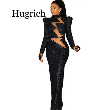 

Sexy Club Sequin Dress for Women Long Sleeve High Waist Elastic Wrap Black Dress 2020 Autumn Winter Bodycon Long Pencil Dress