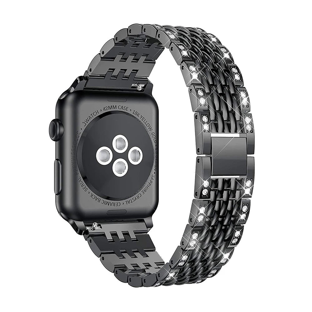 Ремешок для Apple Watch 4 Band 44 мм 40 мм Роскошная рифленая нержавеющая сталь для Iwatch 3 2 1 Band 42 мм 38 мм Металлические Часы с браслетом