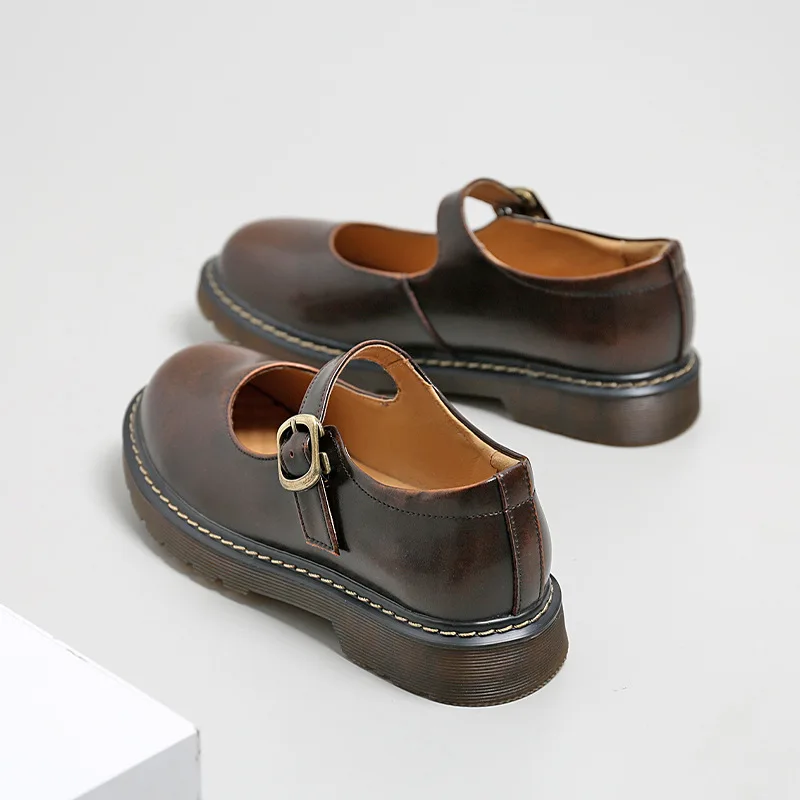 2023 Spring and Autumn New College Style Mary Jane Shoes Fashion Round Toe Flat Bottom Genuine Leather Low Heel Women Shoes 4