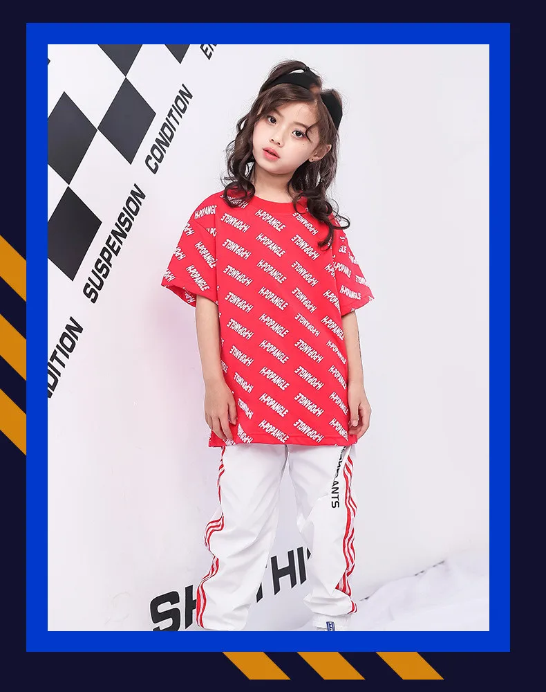 Children's Jazz Costumes New Hip-Hop Set Summer Girls Short-Sleeved Print shirt Pants Suit Kids Catwalk Show Performance Clothes (18)