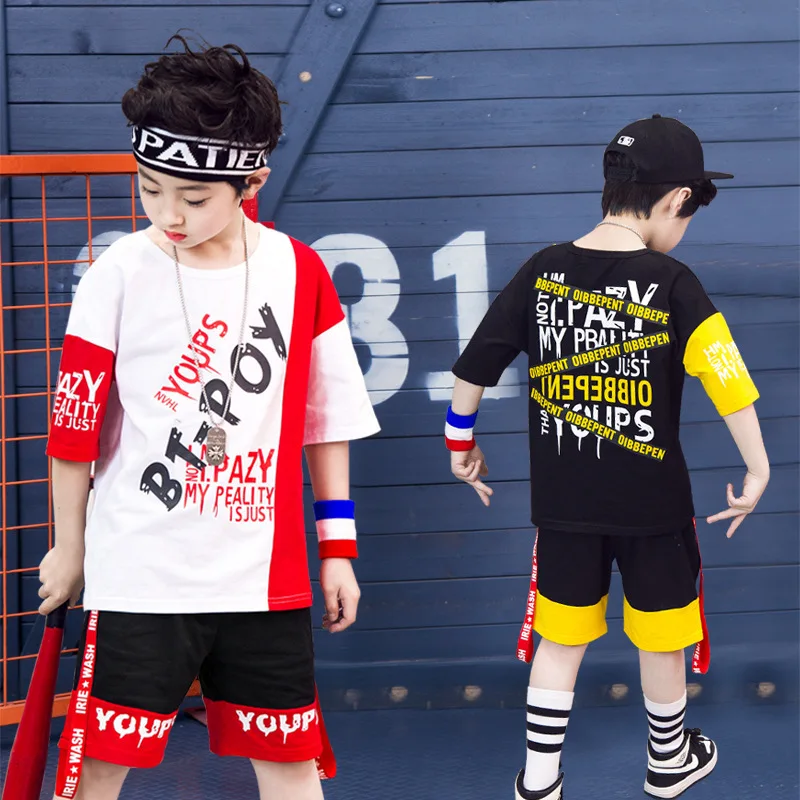 

Boys' Short-sleeved Suit 2019 Summer Wear New Style Korean-style Children Cotton Clothes Big Boy Sports Hip Hop Two-Piece Set