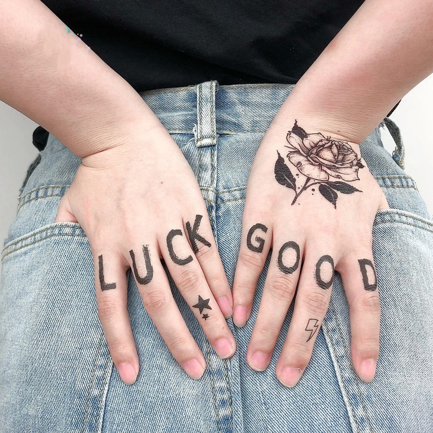 Finger Temporary Tattoo Sticker English Letter "good Luck Love" Waterproof  Fake Tatoo Hand Foot Tatto Stickers For Women Men - Temporary Tattoos -  AliExpress