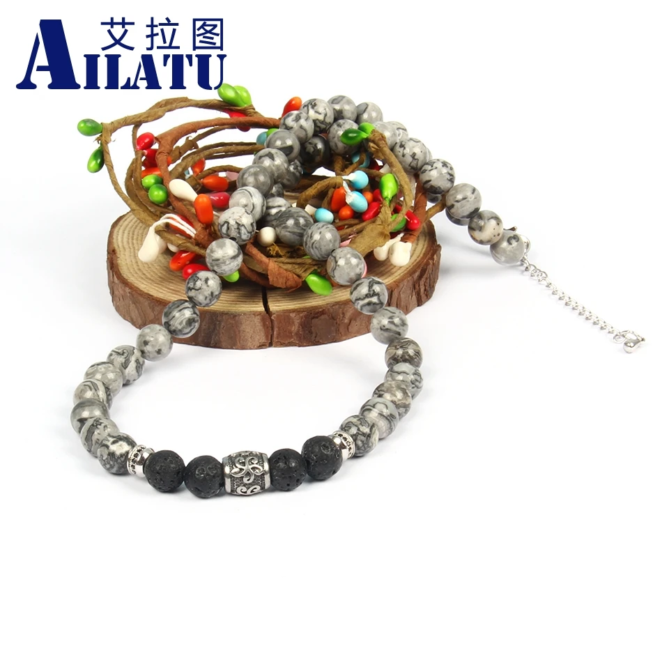 Ailatu 8 мм Новая натуральная карта камень ожерелье для мужчин женщин бусина из нержавеющей стали Йога ожерелье высшего качества