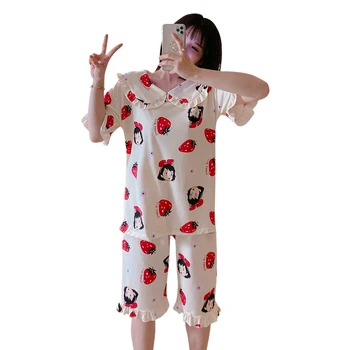 

2pcs Summer Short Sleeve Pajamas Set Women Casual Sleepwear Home Nightwear Leisure Clothes personality Home Nightwear Mujer