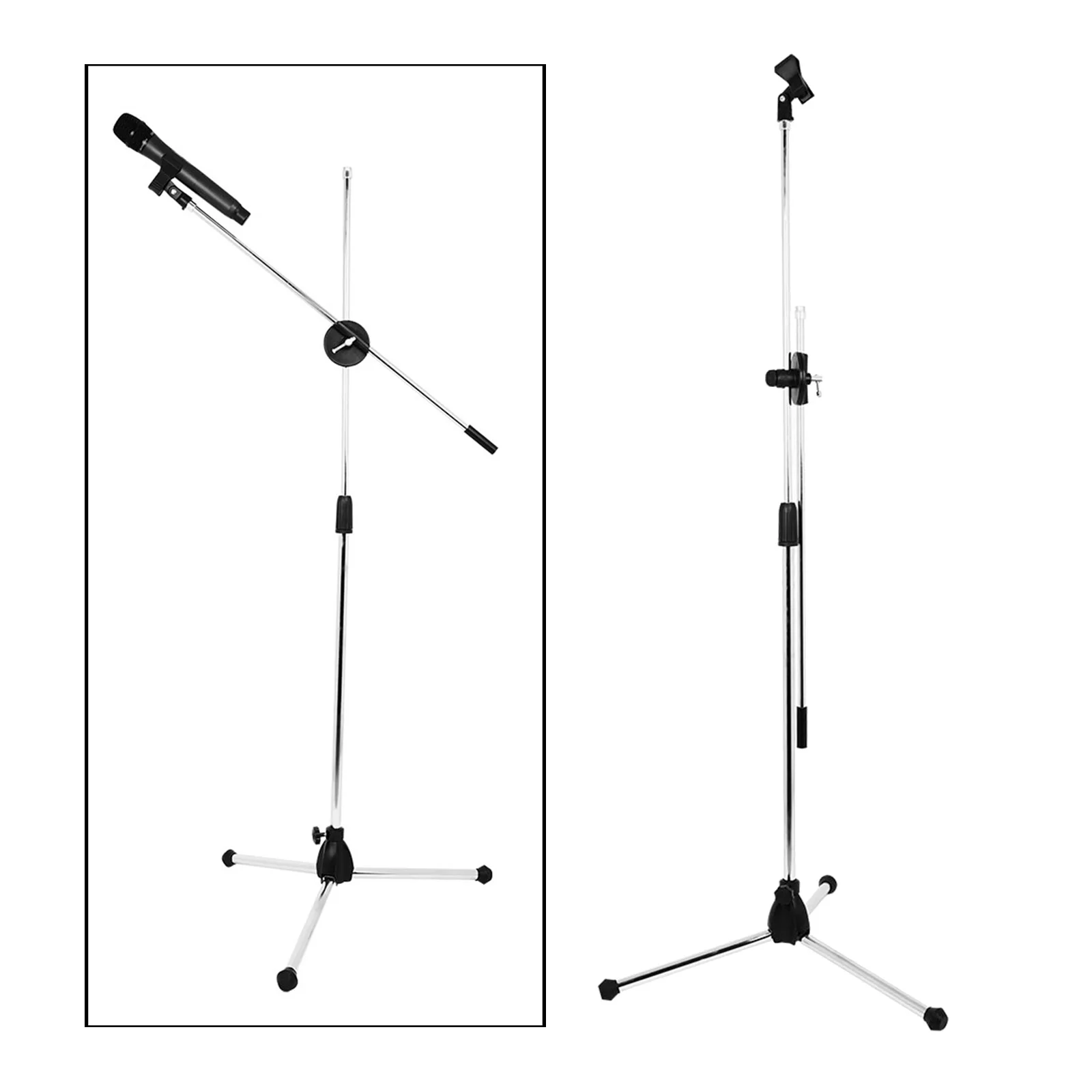 Professional Swing Boom Floor Stand Microphone Holder Ajustable Collapsible Mic Stand Stage Tripod Base With 2 Mic Clips Professional Swing Boom Floor Stand Microphone Holder Ajustable Collapsible Mic Stand Stage Tripod Base With 2 Mic Clips