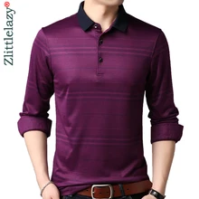 Брендовая Повседневная Роскошная футболка поло с длинным рукавом для фитнеса, мужская рубашка в полоску из Джерси, мужские футболки поло, модная одежда 90367