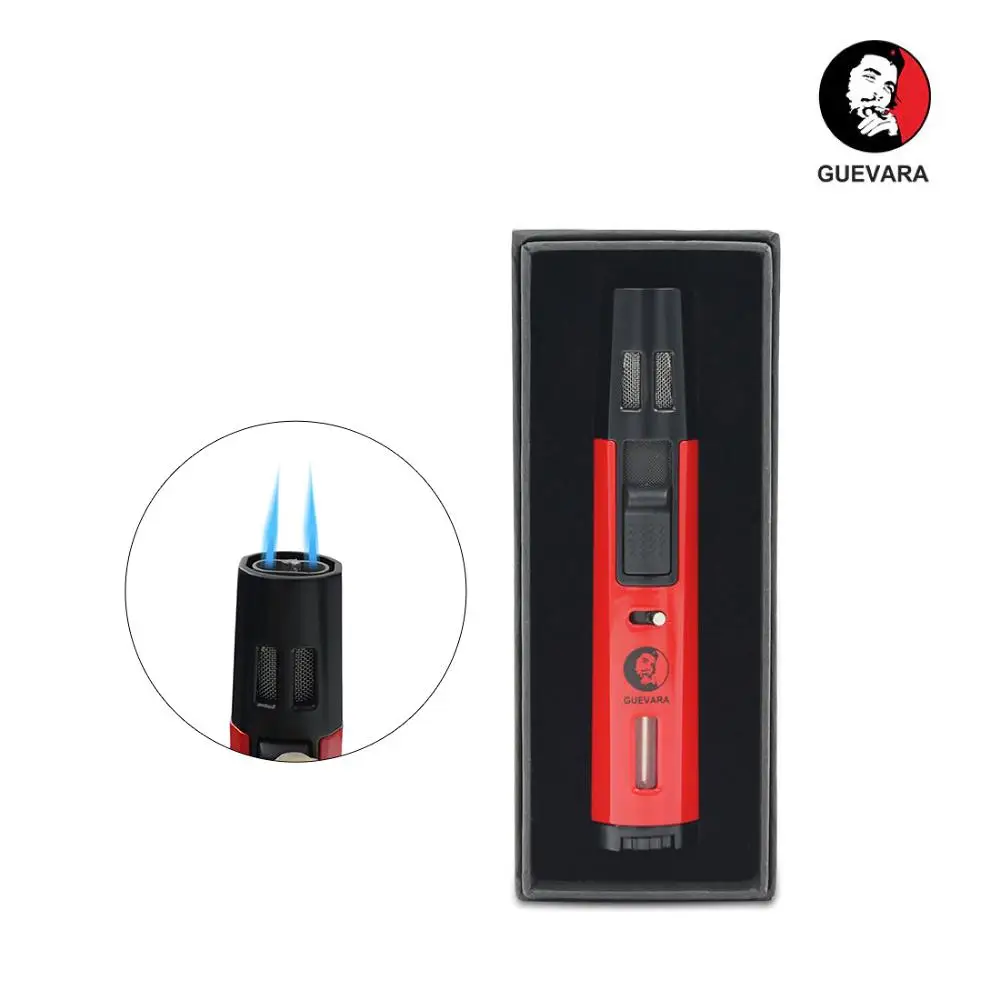 Guevara Torch Lighter 2 Jet Butane Refillable Fluid Protable Windproof Cigar Lighter for BBQ Fireworks for Cooking