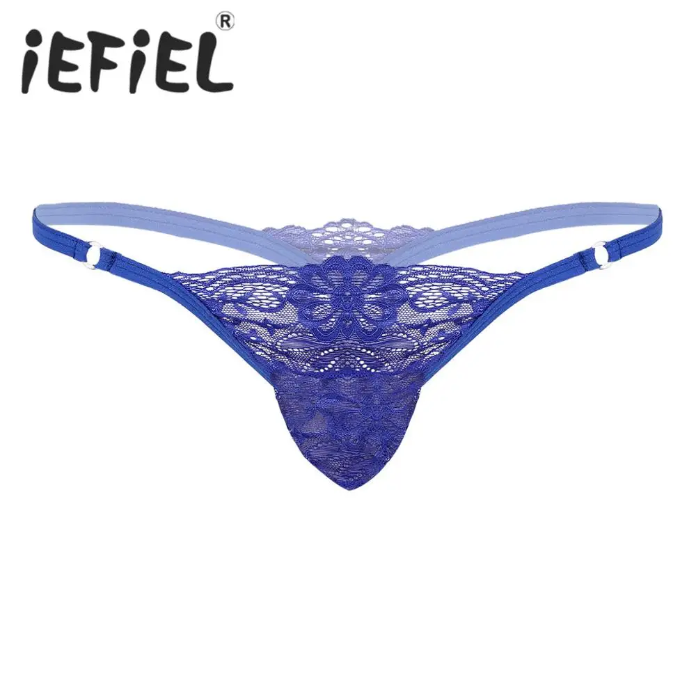 Ropa interior Sexy de encaje para hombre, bragas con bolsa para bulto