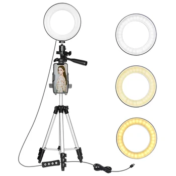 

ZOMEI 6" Ring Light with Tripod Stand & Flexible Phone Holder for Live Stream Video, Mini Desktop Camera Ring Light for iPhone