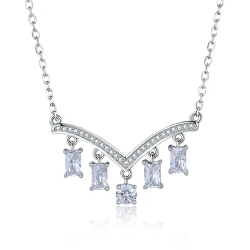 

XiaoJing 100% 925 Sterling Silver V Shape tassel Zircon Pendant Necklace fashion Jewelry for Women wedding gifts free ship 2020