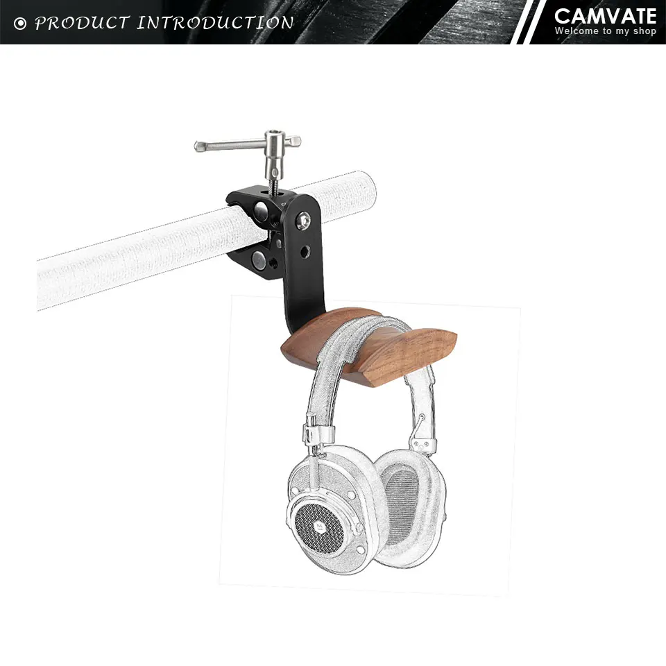 Universal Wooden Headphone/Headset Stand Hanger With Super Crab Clamp & 1/4"-20