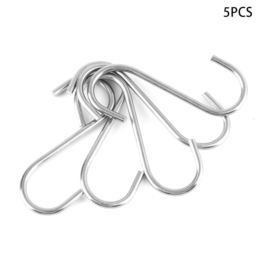 5PCS 5 шт., полезные Крючки из нержавеющей стали s-образной формы, кухонные подвесные вешалки, держатели для хранения, органайзер, бытовые, для ванной комнаты, основные крючки - Color: 5PCS