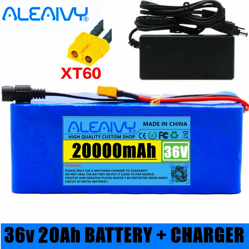 36V 20AH Electric Bicycle Battery Built-in 20A BMS Lithium Battery Pack 36 Volt 2A Charging e-bike Battery 42V Charger+XT60